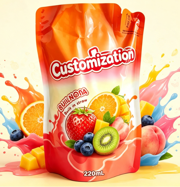 220ml Karışık Meyve Suyu Dahili Saman Torbaları Özel Baskılı İçecek Paketleme Torbaları