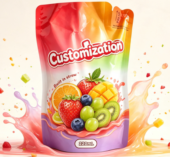 220ml Karışık Meyve Suyu Dahili Saman Torbaları Özel Baskılı İçecek Paketleme Torbaları