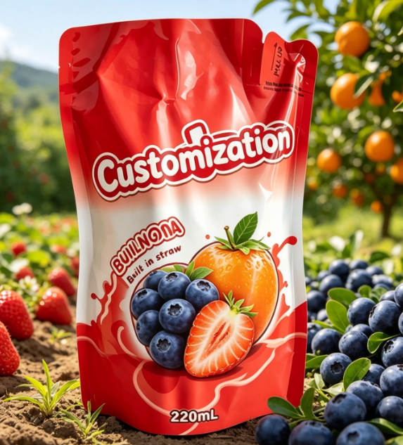 220ml Mango Meyve Püresi Dahili Saman Torbaları Özel Baskılı İçecek Paketleme Torbaları