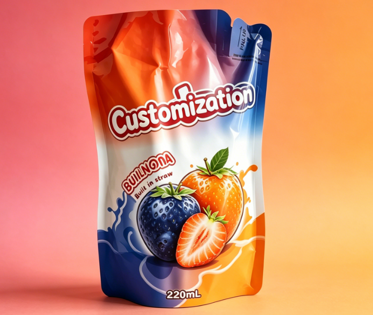 220ml Mango Meyve Püresi Dahili Saman Torbaları Özel Baskılı İçecek Paketleme Torbaları
