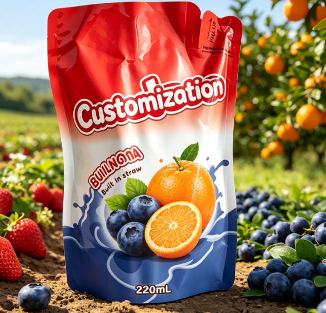 220ml Mango Meyve Püresi Dahili Saman Torbaları Özel Baskılı İçecek Paketleme Torbaları